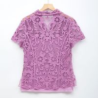 Vente en gros Chemisiers pour femmes Chemises à manches courtes Cardigan brodé en dentelle Hauts 2 pièces Nouveaux chemisiers décontractés élégants pour femmes Hauts