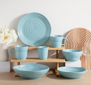 Wholesale Custom Pastel Swirl Ceramic <b>Dinner</b> <b>Set</b>, Colorful Ribbed Stoneware Tableware, Free Design & Logo Available For Wedding - Product Image 5