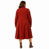 Robe midi trapèze à col roulé en maille côtelée épaisse 380 GSM à manches longues, grandes tailles, collection saisonnière Canadian Maple, OEM 1X-5X