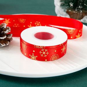 Ruban de satin festif de Noël en feuille d'or de 2,5 cm pour emballage cadeau et décoration de sapin, 25 yards par rouleau - Product Image 4