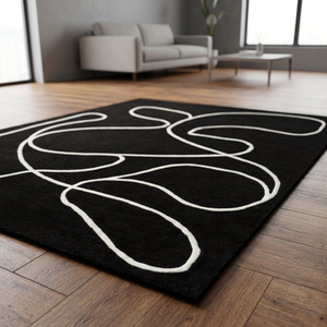 Tapis d'intérieur Flooria noir en laine tuftée à la main, couleur unie, avec envers en latex écologique pour la décoration du salon - Product Image 5