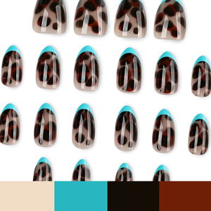 Faux ongles à presser motif léopard français bleu, imprimé animal marron, courts, ovales, pour l'été, la plage, la fête, <span class=keywords><strong>manucure</strong></span> tendance 4584 - Product Image 4