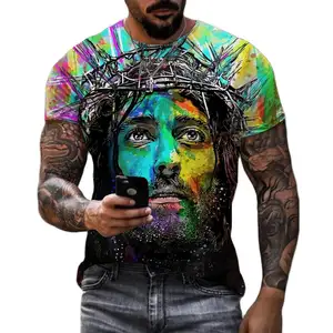 3d打印耶稣图形男士服装批发供应商高品质男士夏季上衣t恤定制