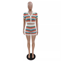 Vêtements d'été New Sexy Knitted Contrasting Short-Sleeved Shorts Casual Club Suit Two-Piece Set