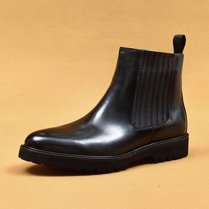 Bottines en cuir de style britannique à semelle épaisse, mi-mollet, en cuir véritable, type Chelsea, chaussures montantes pour affaires, formelles et décontractées - Product Image 2