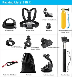 Kits d'accessoires de caméra de sport d'action 12 en 1 avec support et étui de protection pour caméras GoPro <span class=keywords><strong>Hero</strong></span> 13 12 11 10 9 <span class=keywords><strong>8</strong></span> 7 6 5 - Product Image 3