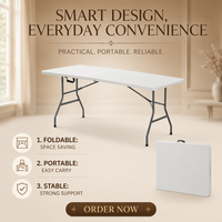 Tables et chaises de réception portables en HDPE et acier, légères, de haute qualité, 8 pieds, design moderne blanc, pour hôtels et extérieur - Vente en gros
