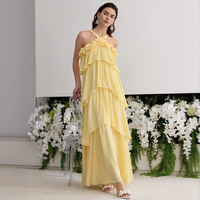 Robe légère en mousseline de soie pour femme, style licou, jupe asymétrique à volants, personnalisable OEM, pour voyage et décontracté, vente en gros
