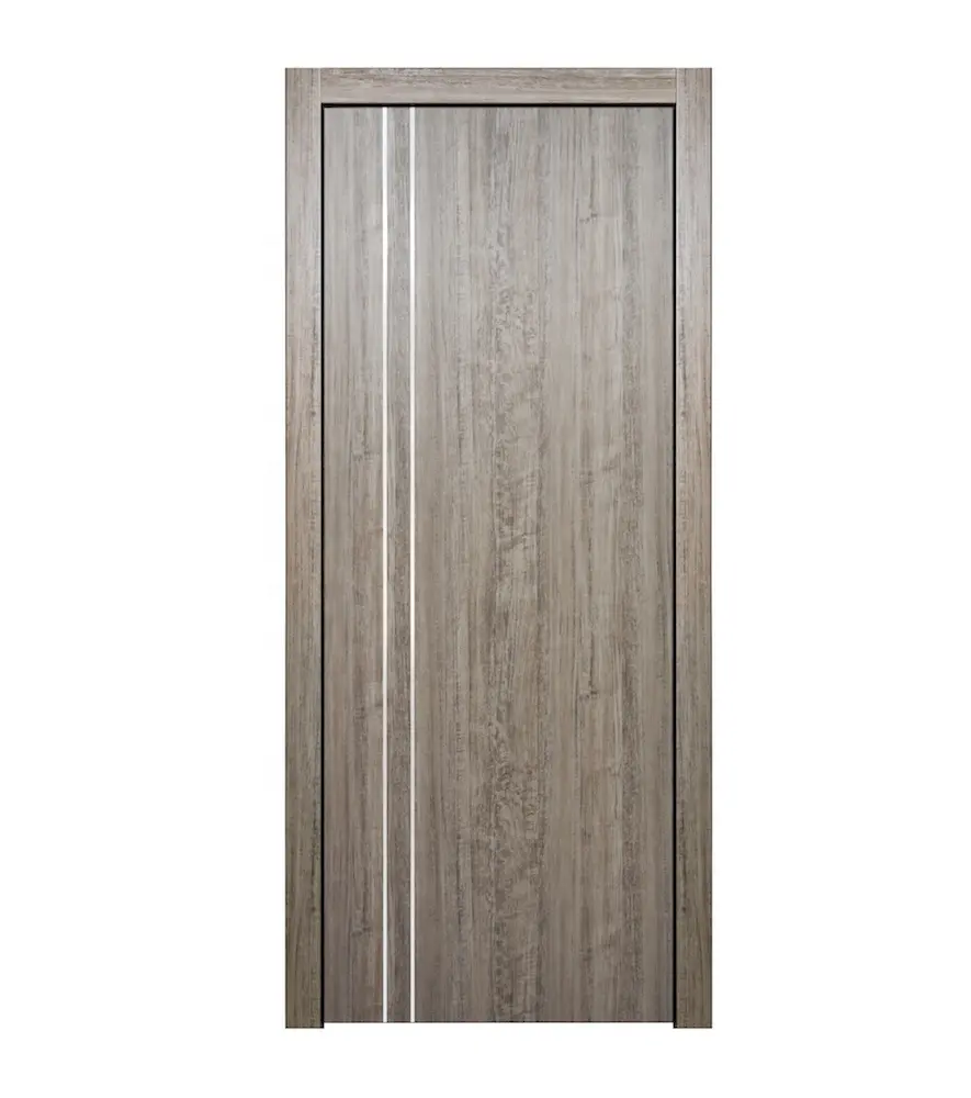 Porte en bois stratifié pvc mdf, noyau creux, simple, nouveau design, prix avec des rayures en aluminium, pour intérieur de maison, chambre à coucher,