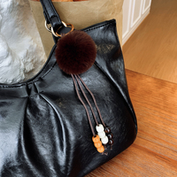 Sac fourre-tout rétro en PU pour femme, texture douce, grand sac à bandoulière avec pompon décoratif