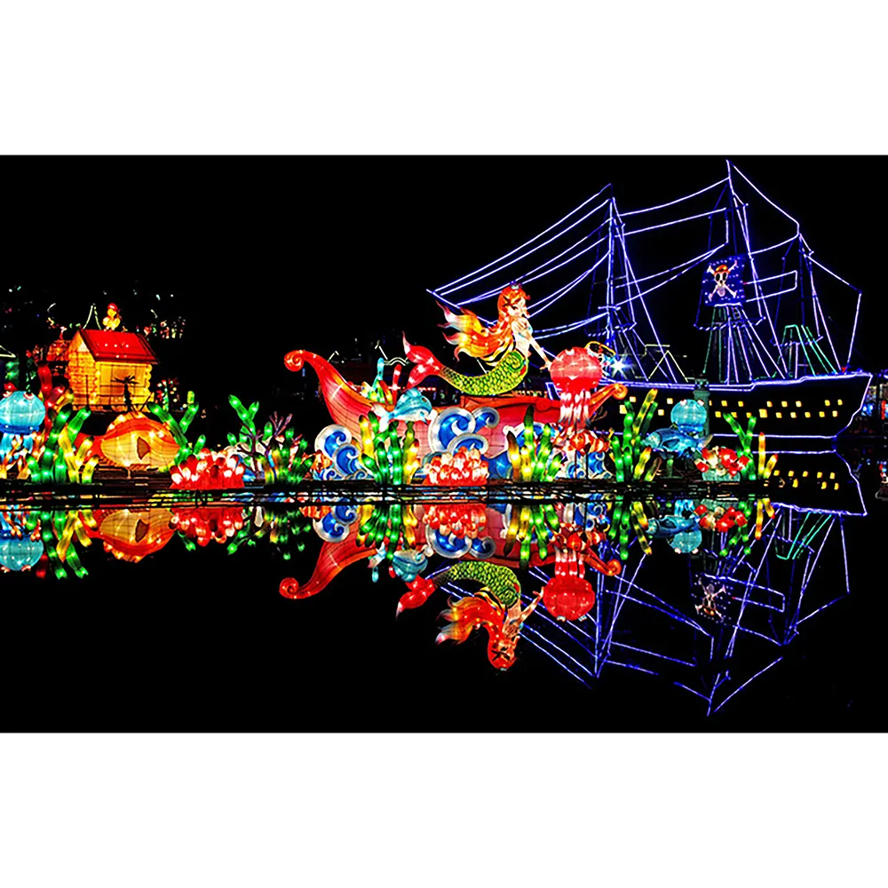 Jingujin lentera festival tradisional Cina, lentera kustom beragam bentuk penuh warna untuk perayaan festival untuk seni