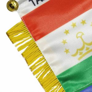 Custom Tajikistan Satin Mini Flag <b>Banner</b> with Yellow Tassels Digital Printed Car Pennant - Product Image 6