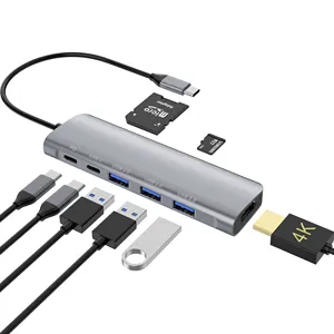 OEM 6合1多端口USB 3.1 USB C集线器铝合金USB3.0工业内部，带HD-MI c型集线器