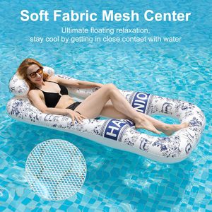 Bouée de piscine gonflable en PVC à motif vintage avec appui-tête et centre en maille 164x84cm pour adultes - Product Image 5