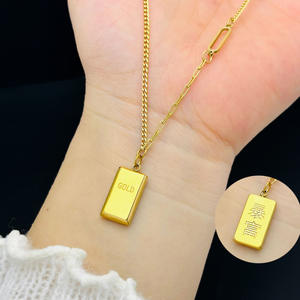 Collar de acero inoxidable con barra de oro pequeña y rica al instante, colgante de ladrillo de oro pequeño para mujer, Cubo de <span class=keywords><strong>Chocolate</strong></span> de oro de 18 quilates, regalo exquisito - Product Image 3