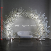 Arco de Flores de Cerezo Artificial Blanco, Arco Circular de 3 Metros de Altura, Arreglo Floral Luminoso para Fondo de Boda