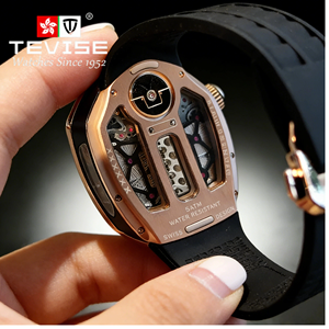 İsviçre Mekanizmalı, Çok Fonksiyonlu <span class=keywords><strong>Tourbillon</strong></span> Mekanik Saat, Kauçuk Kayış, 5ATM Su Geçirmez, Günlük İş ve Spor Aktiviteleri için Uygun - Product Image 2