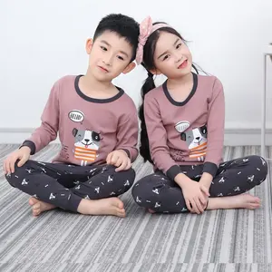 Çocuk sonbahar ve kış karikatür hayvan baskı üst ve pantolon çocuklar pijama pamuklu uzun kollu tişört kız pijama takımı