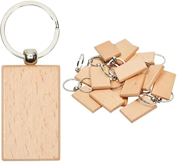 Tailai Wood Keychain for DIY Crafts Rectangles Blanks Wooden Key Chain Sublimation Wood Engraving Keychains Car Key Holder