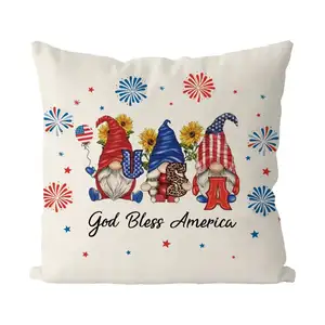 4th of July Pillowcase God Bless America Independence Day Throw Pillow Cover Memorial Day Cushion Cover for Home Sofa Decor