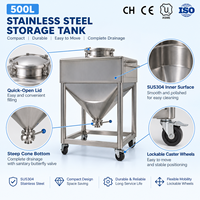 Réservoir de stockage mobile en acier inoxydable SUS304 de 500 L avec fond conique, vanne sanitaire et roues verrouillables