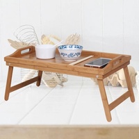 Plateau de service moderne à un niveau pour chevet, plateau à thé en bois de bambou, table de pique-nique carrée sur pieds pour service de fruits/légumes en maternité