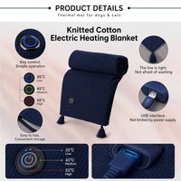 Châle chauffant portable en flanelle bleu marine, recharge USB, 3 niveaux de chauffe, minuterie, lavable en machine