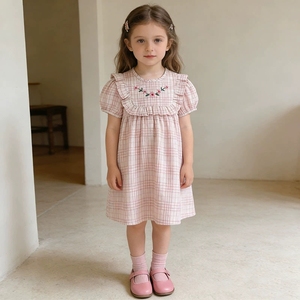 white christmas dresses Feminine Pink Plaid Babydoll Dress