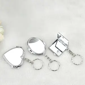 Gantungan Kunci Cermin Saku Portabel Mini Personalisasi dengan Cermin Rias Lipat Bentuk Hati