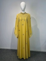 Abaya perlée de luxe avec strass, col montant, manches longues, robe modeste style Dubaï, coupe ample et oversize, Kaftan pour Ramadan et Aïd