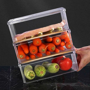 Refrigerator Kitchen Fridge Clear Acrylic Stackable Plastic Storage Organizer Drawer Airtight Refrigerator Food Container Boxes Bins Rack Set