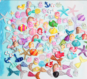 100 pièces de cabochons à dos plat <span class=keywords><strong>en</strong></span> résine, motifs coquillages marins, queues de sirène, sculptures féériques, breloques et pendentifs pour bijoux et colliers, vente <span class=keywords><strong>en</strong></span> gros <span class=keywords><strong>en</strong></span> sachet surprise - Product Image 2