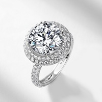 Bague de fiançailles de luxe en argent sterling S925 avec double bande, halo pavé et moissanite ronde VVS2, pierres latérales, pour mariage et fiançailles