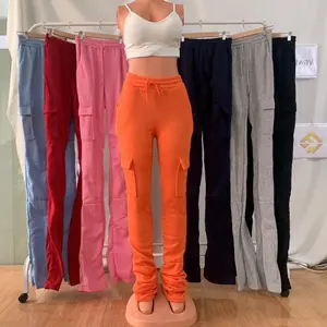 Nieuwkomers Mode Vrouwen Met Ruches Broek Zijkanten Joggingbroek Gestapelde Joggingbroek