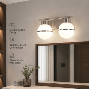 Modern Indoor Decorative Wall <b>Light</b> Stainless Steel Color Glass Double Globe Wall Mounted E27 For Home Hotel Use - Product Image 2