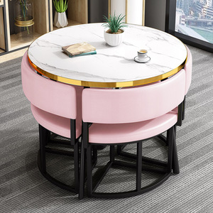 <span class=keywords><strong>Set</strong></span> Tavolo da Pranzo Rotondo con 4 Sedie Salvaspazio in Stile Nordico per Sala da Pranzo - Product Image 5