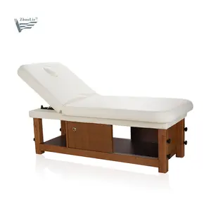 Stationary Manual Solid Wooden Massage Table Ayurveda Massage Beds for Spa Hotel Salon