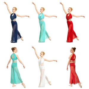 Traje de Danza Contemporánea para Niñas, Body con Tirantes y Pedrería, Pantalones Anchos con Lentejuelas Brillantes, Hecho a Medida - Product Image 1