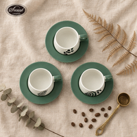 Set Cangkir Kopi Keramik Lukis Tangan Motif Bunga Gaya Nordic SWT, Piring Petal Mengembang, Mug Teh, Hadiah Lucu untuk Rumah, Kantor, Kafe