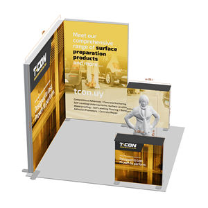 Expositor Modular para Ferias Comerciales con Letrero Superior y Pared Trasera en Forma de L, Diseño Innovador con Gráficos Dorados, Portátil - Product Image 2