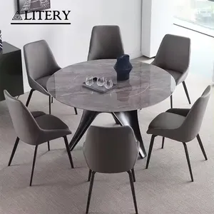 Hoge Kwaliteit Frp Beige Grijs Matte Bakken Verf Ronde Eettafel En Metalen Nordic Moderne Aangepaste Stijl Tijd