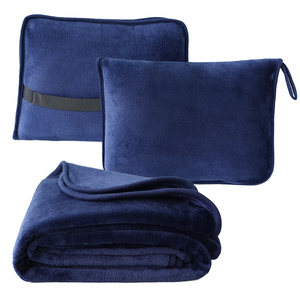 Großhandel Custom Embroidered Print Logo Name 2 in 1 Auto Reiß verschluss tasche Travel Neck Kissen Decke Set mit Flanell Fleece Decke in - Product Image 1