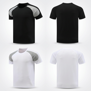 Camiseta Deportiva Transpirable de Secado Rápido con Manga Raglán para Hombre, Cuello Redondo, Color Sólido, Corte Regular, Blanco, Negro, Poliéster, Tejido de Punto - Product Image 3