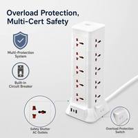 Enchufe de Extensión Vertical con Carga Inalámbrica y 5 Puertos USB Tipo C PD de Carga Rápida, con Logotipo Personalizado, Certificación CE, Venta al Por Mayor