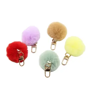 Nueva moda Fuzzy teñido colorido Faux Rabbit Fur Ball Pom Poms 4cm piel falsa pompón llavero bolsa colgante encanto decoración llavero