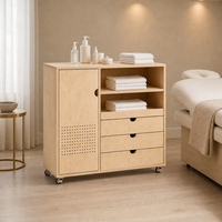 Troli Salon Kayu Lapis Birch dengan Tiga Laci, Rak Terbuka, dan Roda Putar