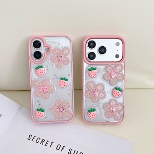 <span class=keywords><strong>Cover</strong></span> per <span class=keywords><strong>iPhone</strong></span> 17 <span class=keywords><strong>Pro</strong></span> <span class=keywords><strong>Max</strong></span> con Design 3D Fragola e Fiori, in TPU+PC, Glitter Stellato, Antiurto, <span class=keywords><strong>Rosa</strong></span>, per Donne, Compatibile con 16 15 14 Plus - Product Image 2