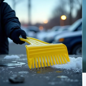 Pala para nieve de coche, raspador de hielo de plástico amarillo para uso en vehículos en invierno - Product Image 3