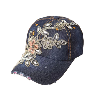 Damen Diamant besetzt Gold Wire Flower Denim Baseball Cap Modische Outdoor Sonnenschutz und Sonnenschutz Duckbill Cap - Product Image 6