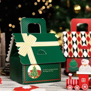 Caixa de embalagem em forma de casa para apple, embalagem de feliz natal, forma de casa, dobrável para biscoito, cracker, apple, chocolate, manga de natal